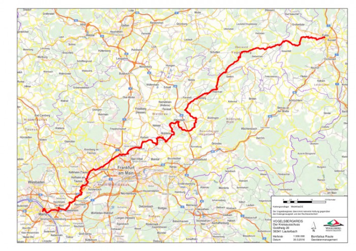 Übersichtskarte und Höhenprofil – Bonifatius Route